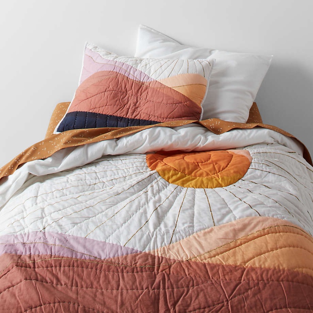 Crate&Barrel Kids Peruvian Travel Organic Cotton Sunrise Twin Quilt & Sham Set
